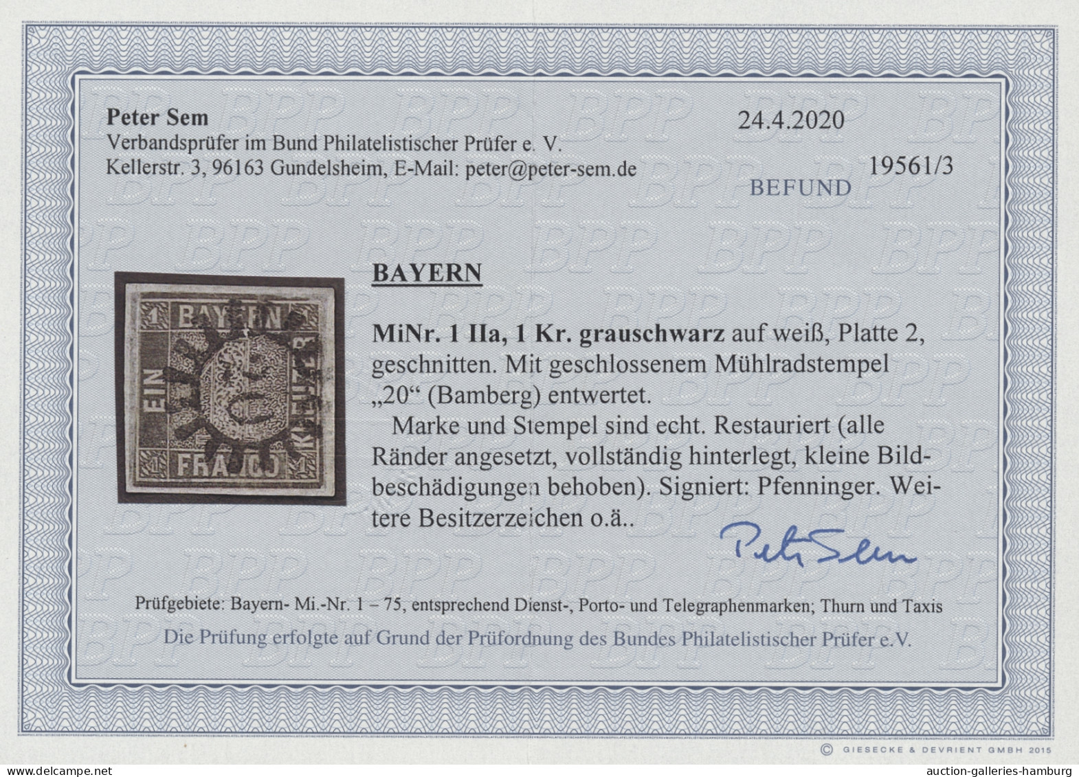 Bayern - Marken Und Briefe: 1849, Freimarke 1 Kreuzer Grauschwarz In Platte 2, E - Autres & Non Classés