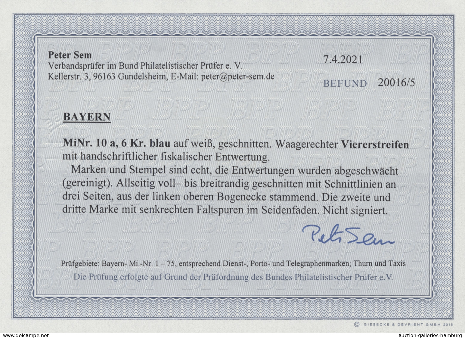 Bayern - Marken Und Briefe: 1862, Freimarke 6 Kr. Blau Im Allseits Voll- Bis Bre - Autres & Non Classés