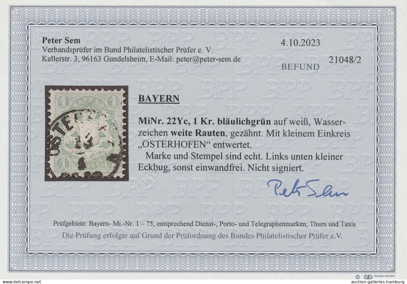 Bayern - Marken Und Briefe: 1870, 1 Kreuzer, WZ Weite Rauten, In Der Sehr Selten - Otros & Sin Clasificación