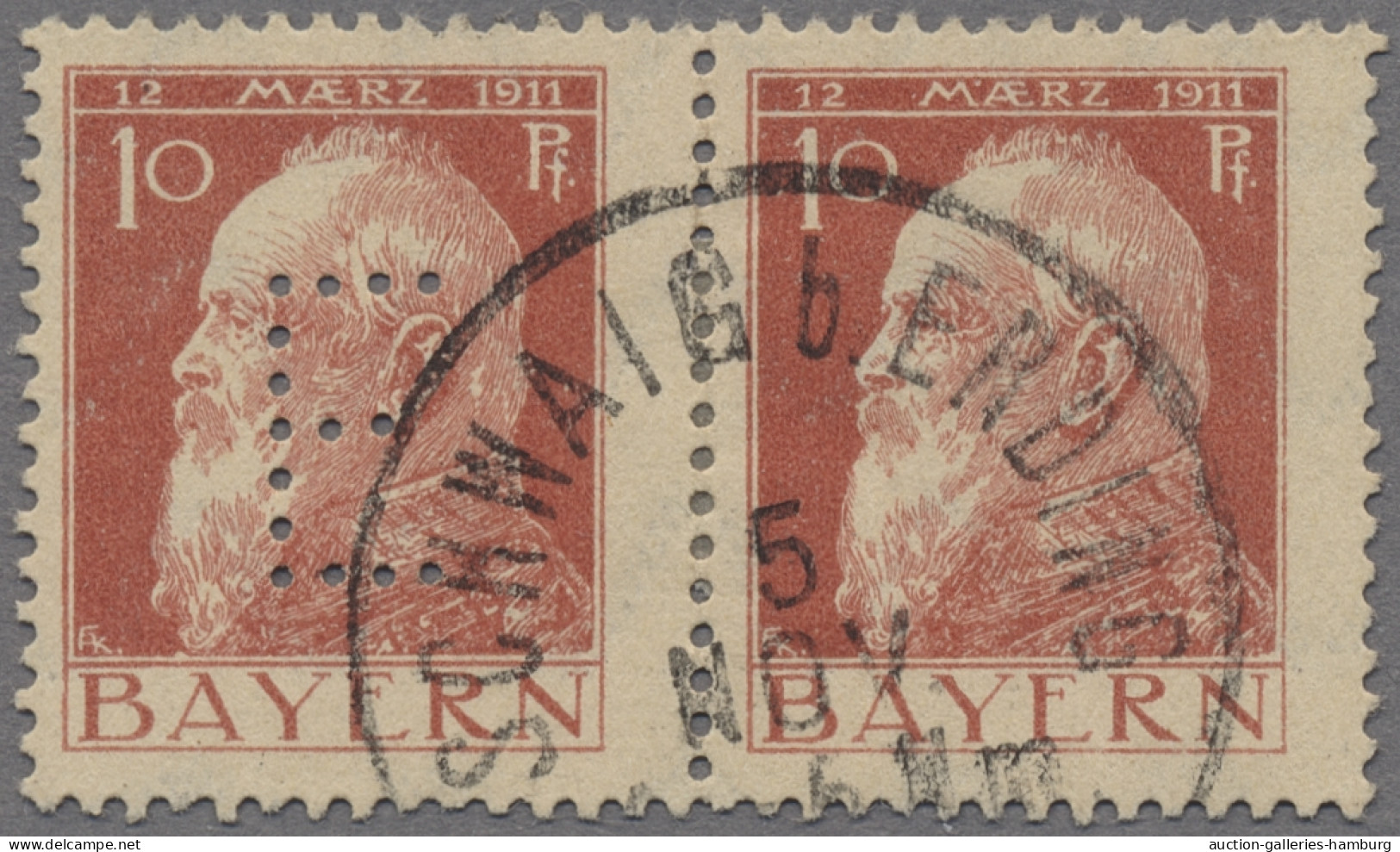 Bayern - Dienstmarken: 1912, Luitpold Mit Eingelochtem "E", 10 Pf. Rot Auf Mitte - Autres & Non Classés