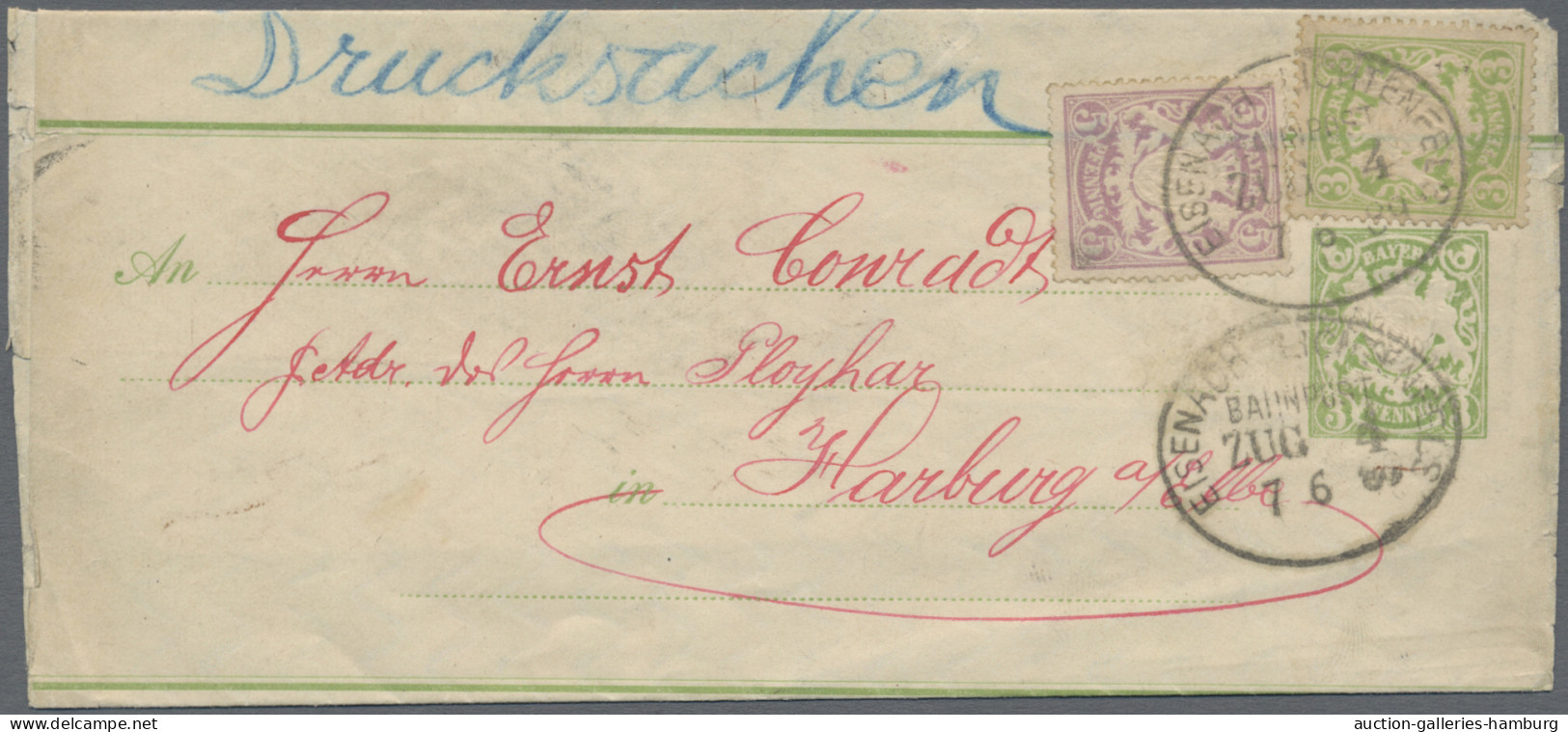 Bayern - Ganzsachen: 1889, Wappen, 3 Pf. Gelblichgrün Und 5 Pfg. Hellviolett, Be - Autres & Non Classés