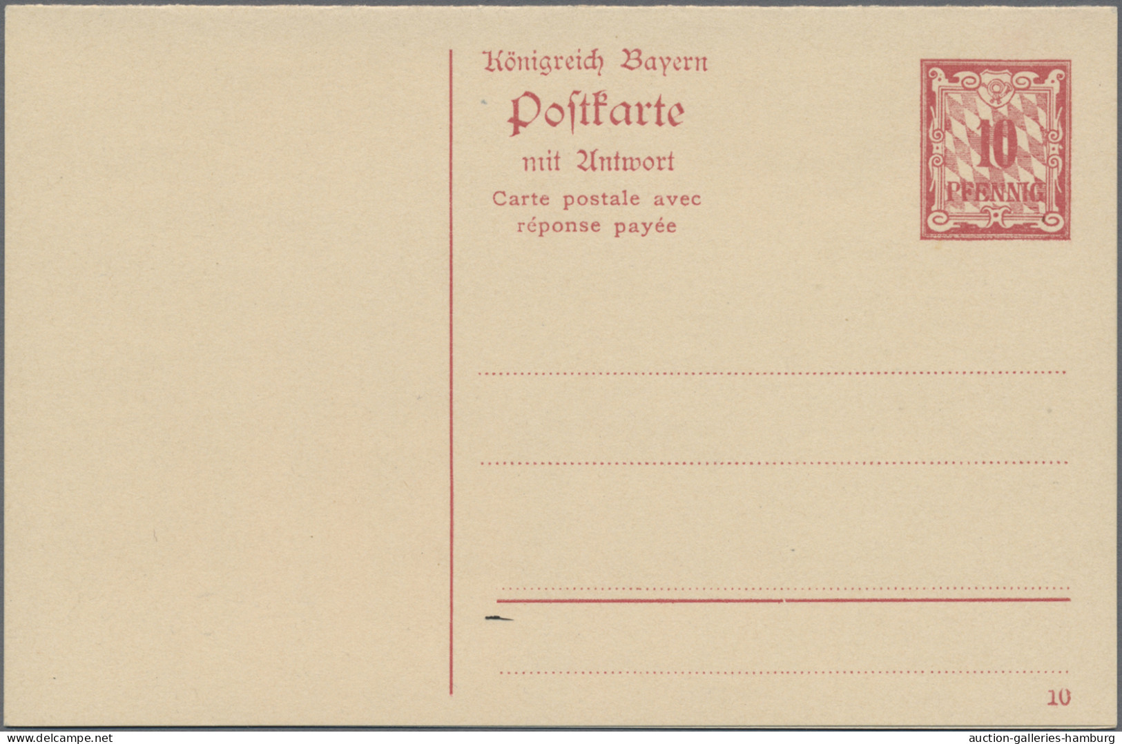 Bayern - Ganzsachen: 1910, Wappen 10 Pfg.+10 Pfg. Doppelkarte, Ungebraucht. Aufl - Autres & Non Classés