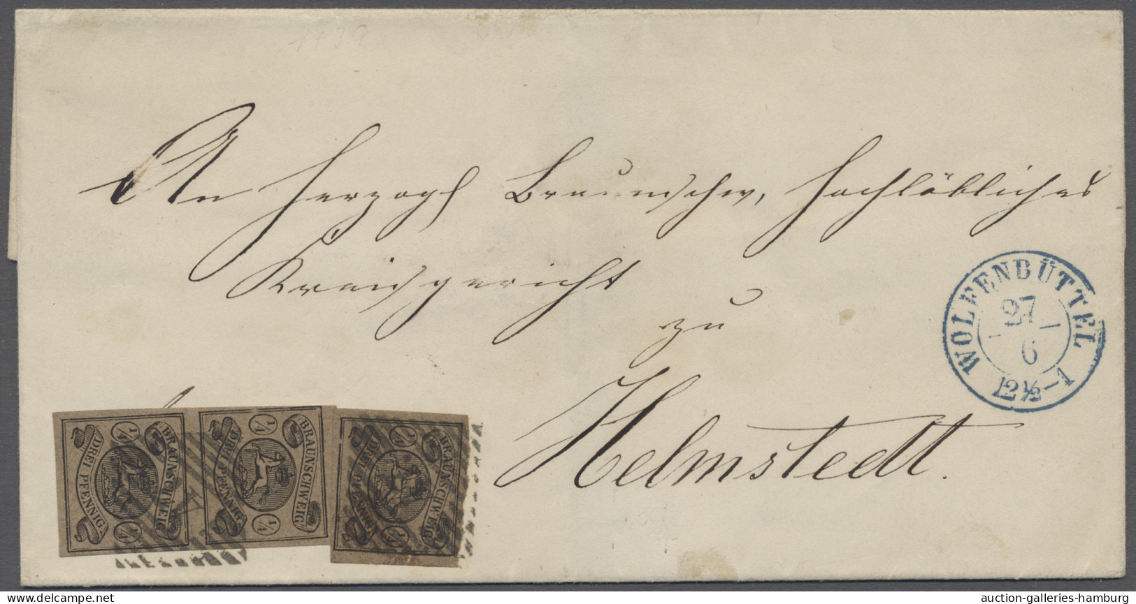 Braunschweig - Marken Und Briefe: 1853, 3 Stück Der Freimarke 1/4 Ggr./3 Gpf. Sc - Brunswick