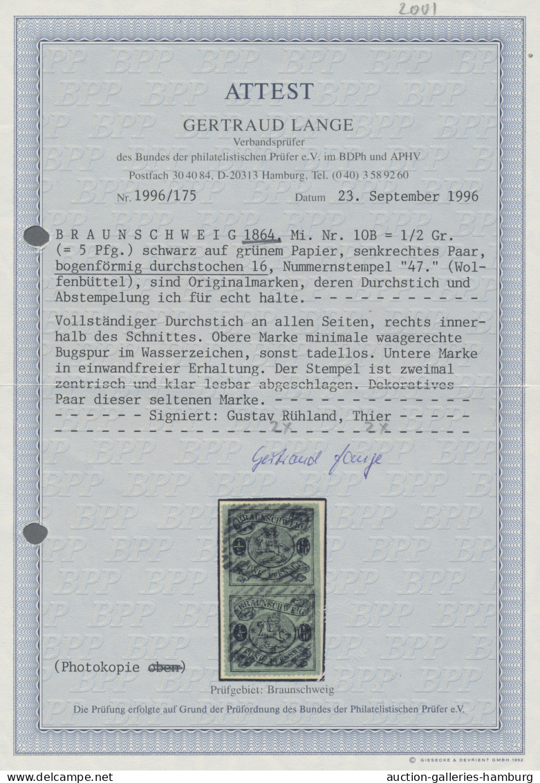 Braunschweig - Marken Und Briefe: 1864, ½ Gr./5 Pfg. Schwarz Auf Graugrün Mit Bo - Brunswick