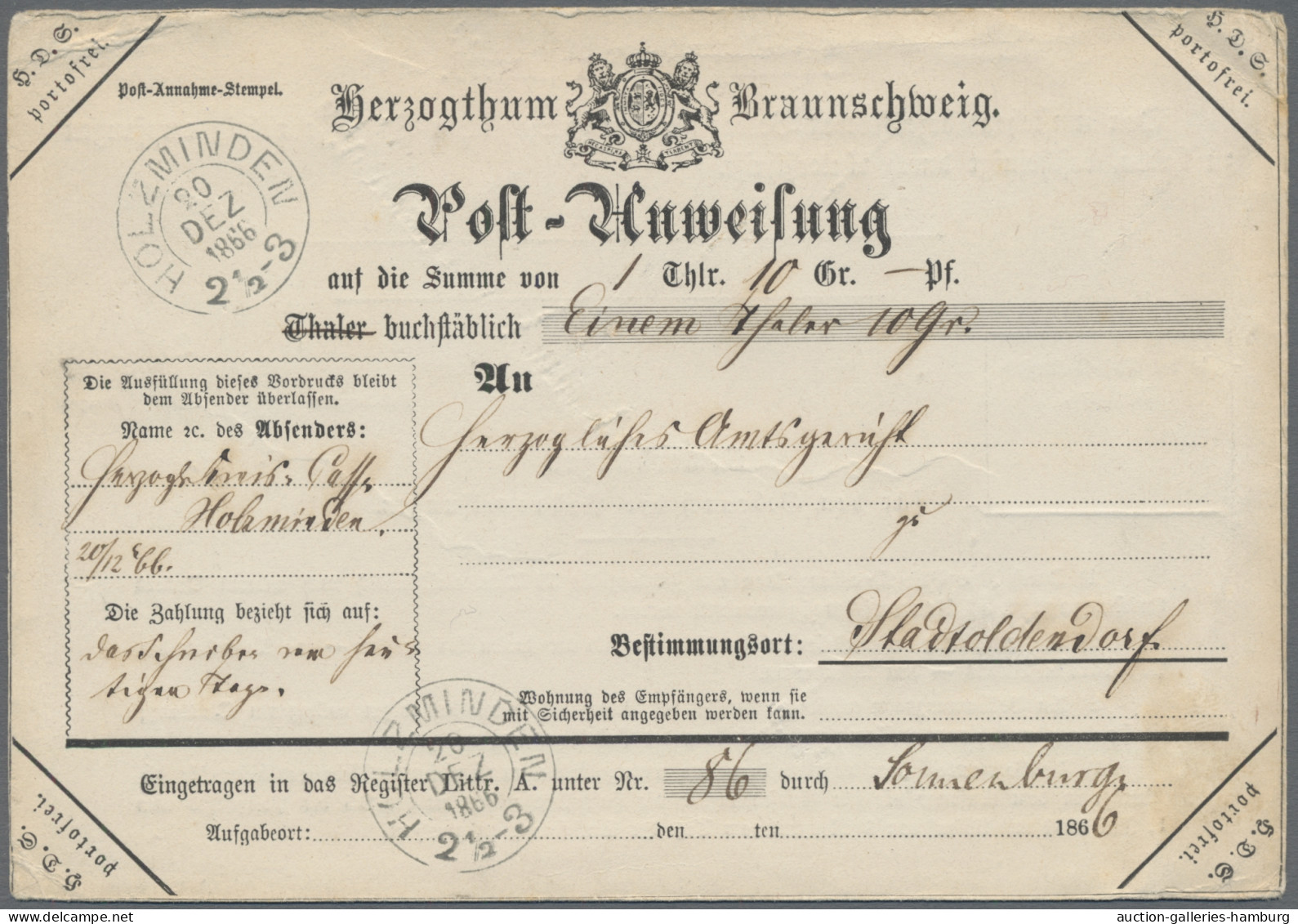 Braunschweig - Ganzsachen: 1858-1866, kleine werthaltige Partie aus sieben Beleg