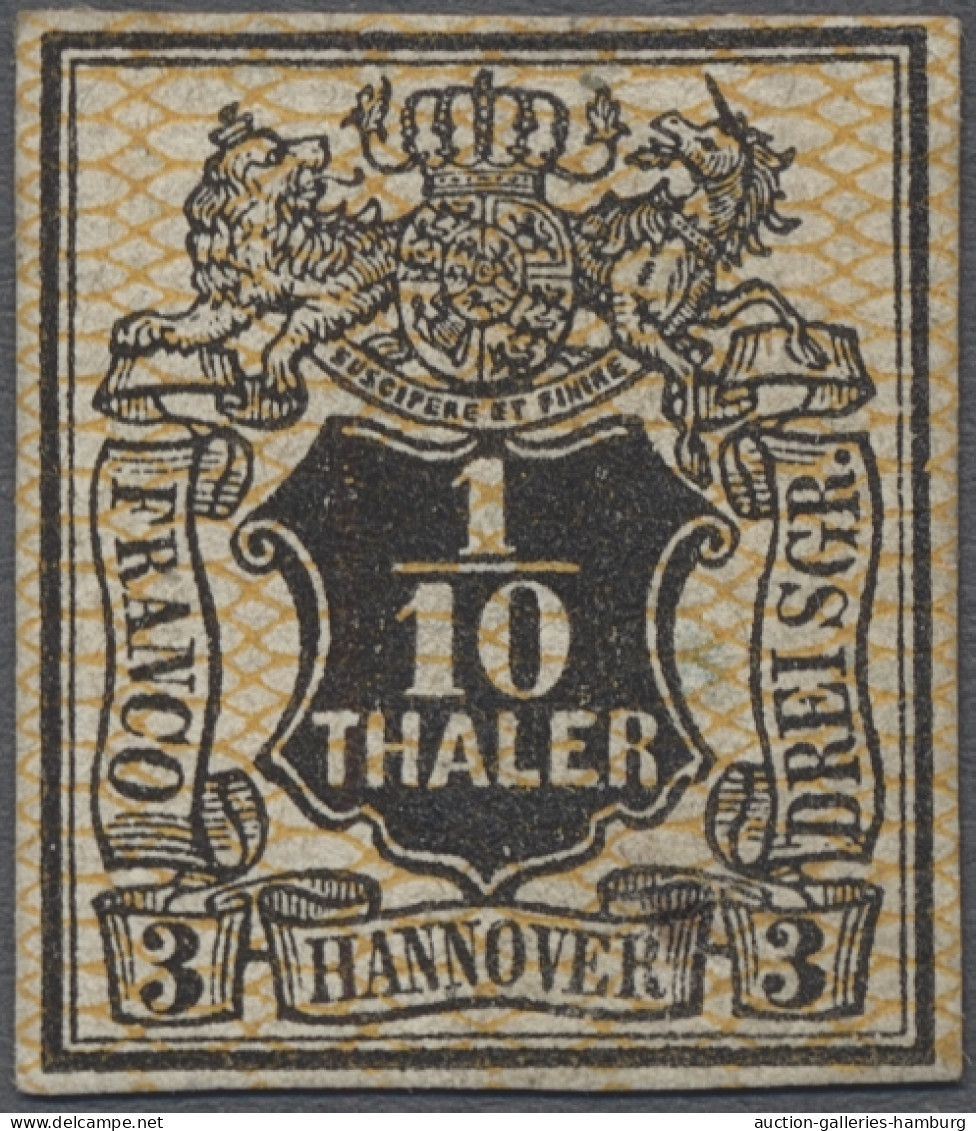 Hannover - Marken Und Briefe: 1856ff., Wappen, 1/10 Thaler Schwarz Mit Orangegel - Hanovre