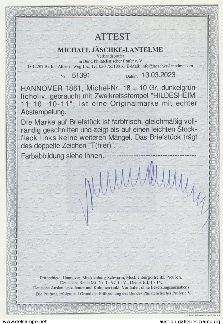 Hannover - Marken Und Briefe: 1861, "Georg V." 10 Gr. Dunkelgrünlicholiv Allseit - Hanovre