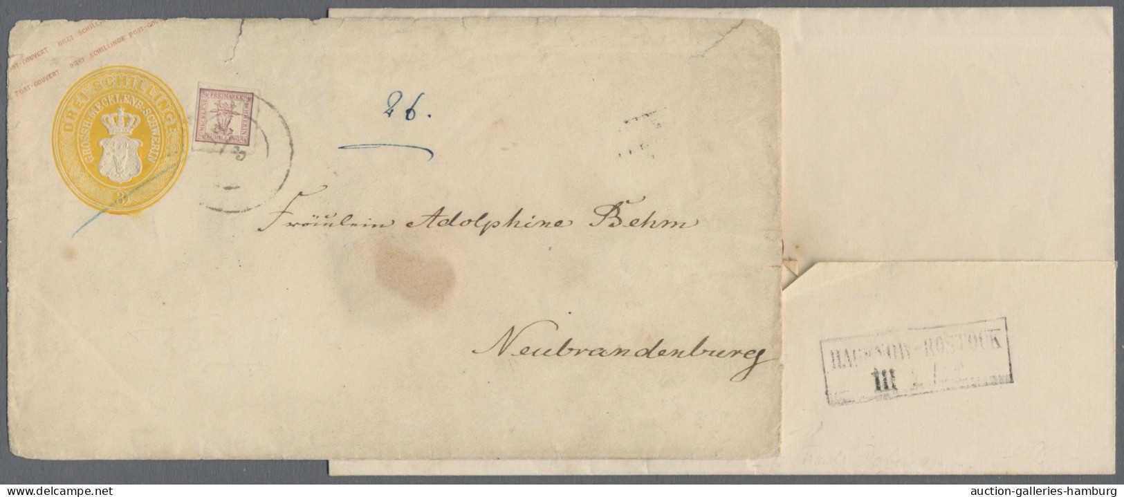 Mecklenburg-Schwerin - Ganzsachen: 1857-1865, BAHNPOST, Zwei Belege - Wappenschi - Mecklenbourg-Schwerin