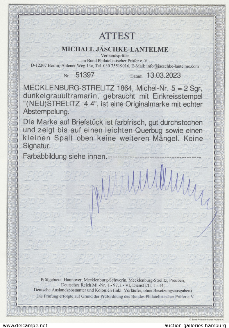 Mecklenburg-Strelitz - Marken Und Briefe: 1864f., Wappen Im Oval, 2 Sgr. Dunkelu - Mecklenbourg-Strelitz