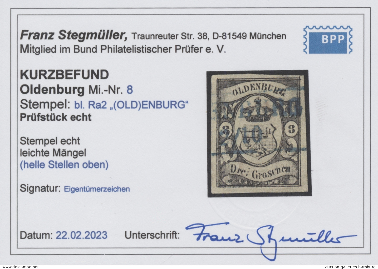 Oldenburg - Marken Und Briefe: 1859, Staatswappen, 3 Gr. Schwarz Auf Lebhaftgrau - Oldenburg