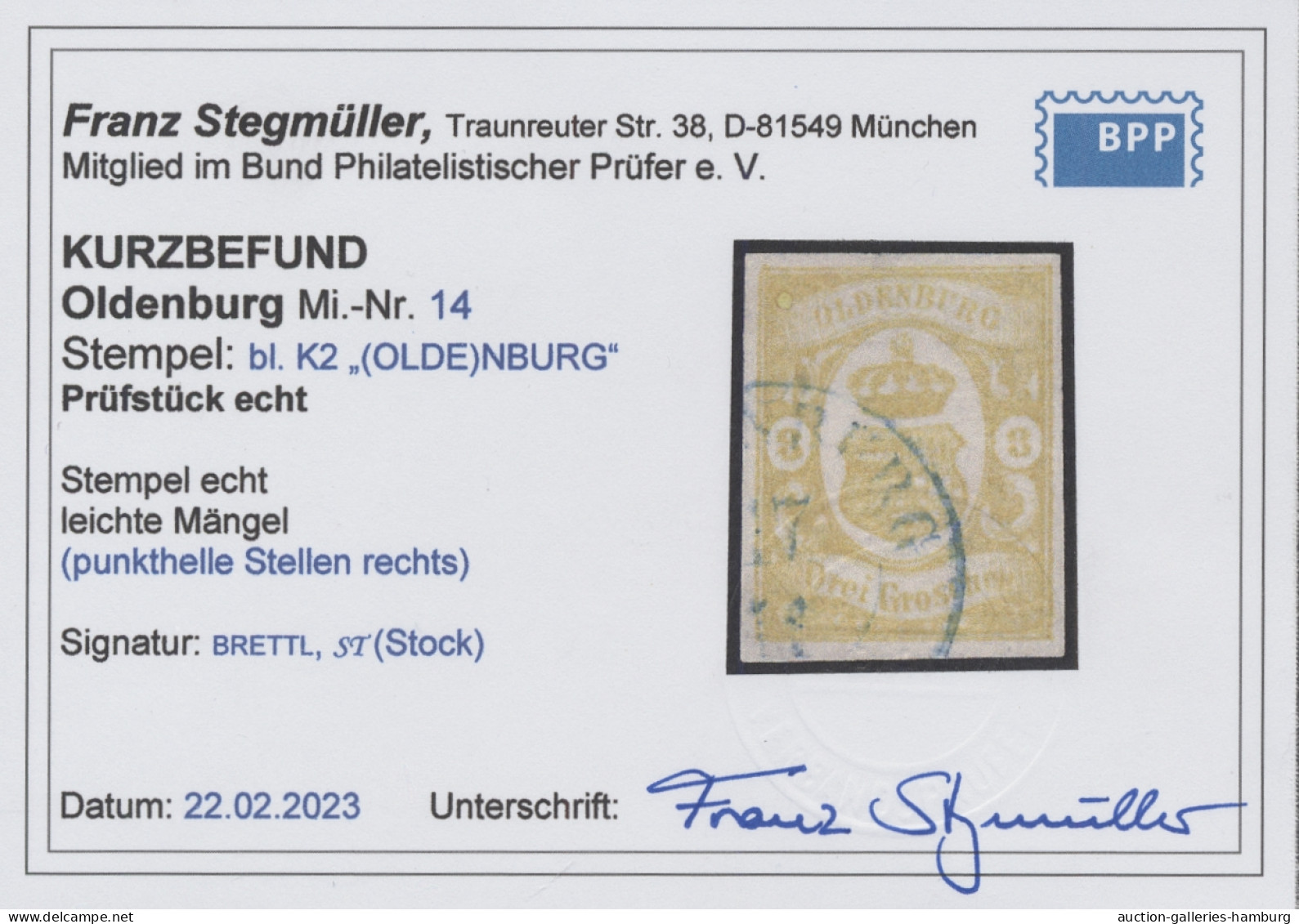 Oldenburg - Marken Und Briefe: 1861, Wappen, 3 Gr. Graugelb, Allseits Vollrandig - Oldenbourg