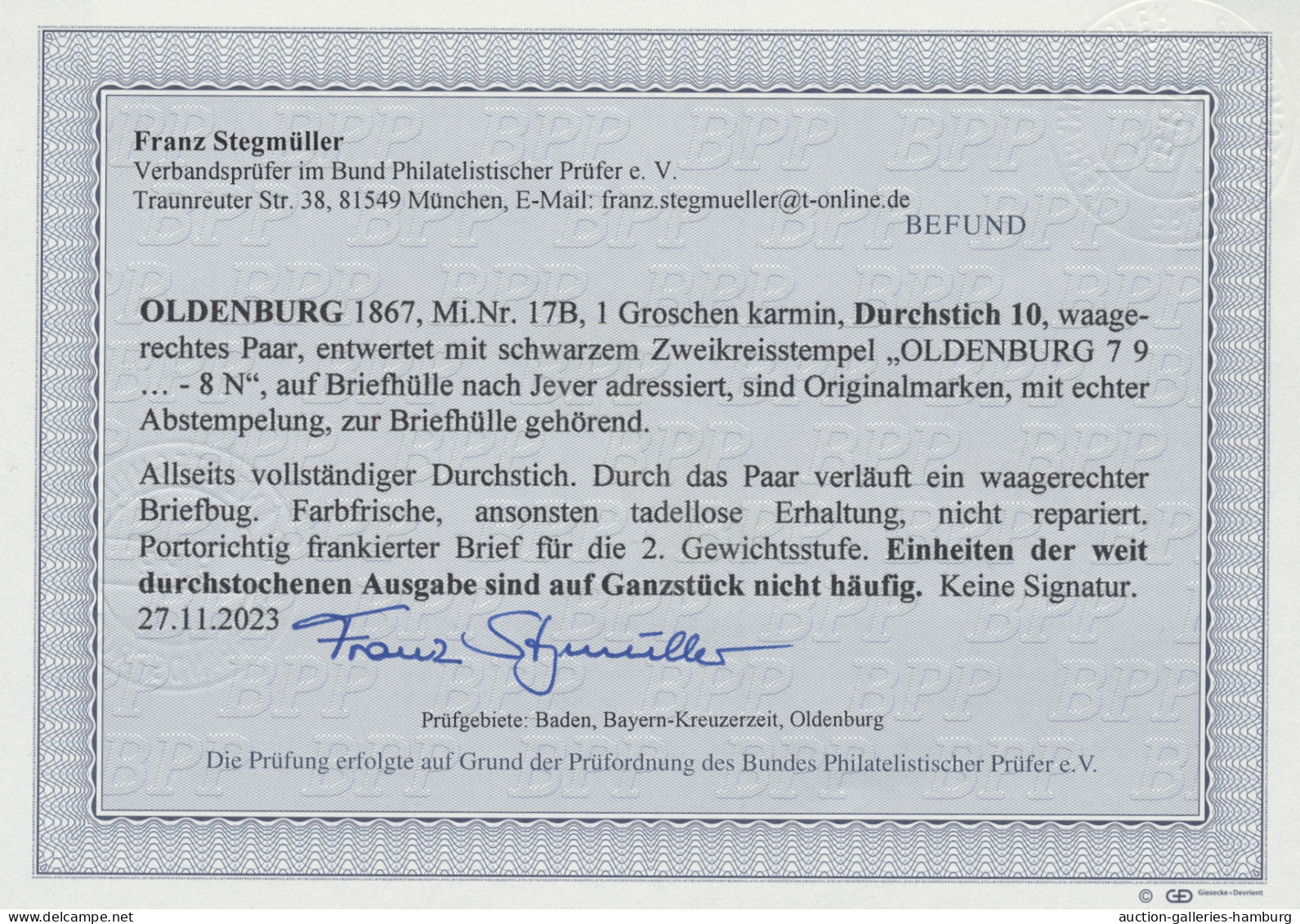 Oldenburg - Marken Und Briefe: 1862, Freimarke 1 Groschen Karmin Mit 10er Durchs - Oldenburg