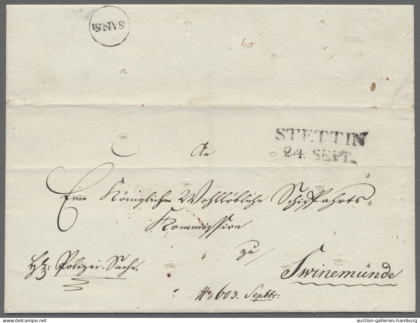 Preußen - Vorphilatelie: 1831, 24.9., SAN.ST., Ekr Auf Brief Von Stettin Nach Sw - Prephilately