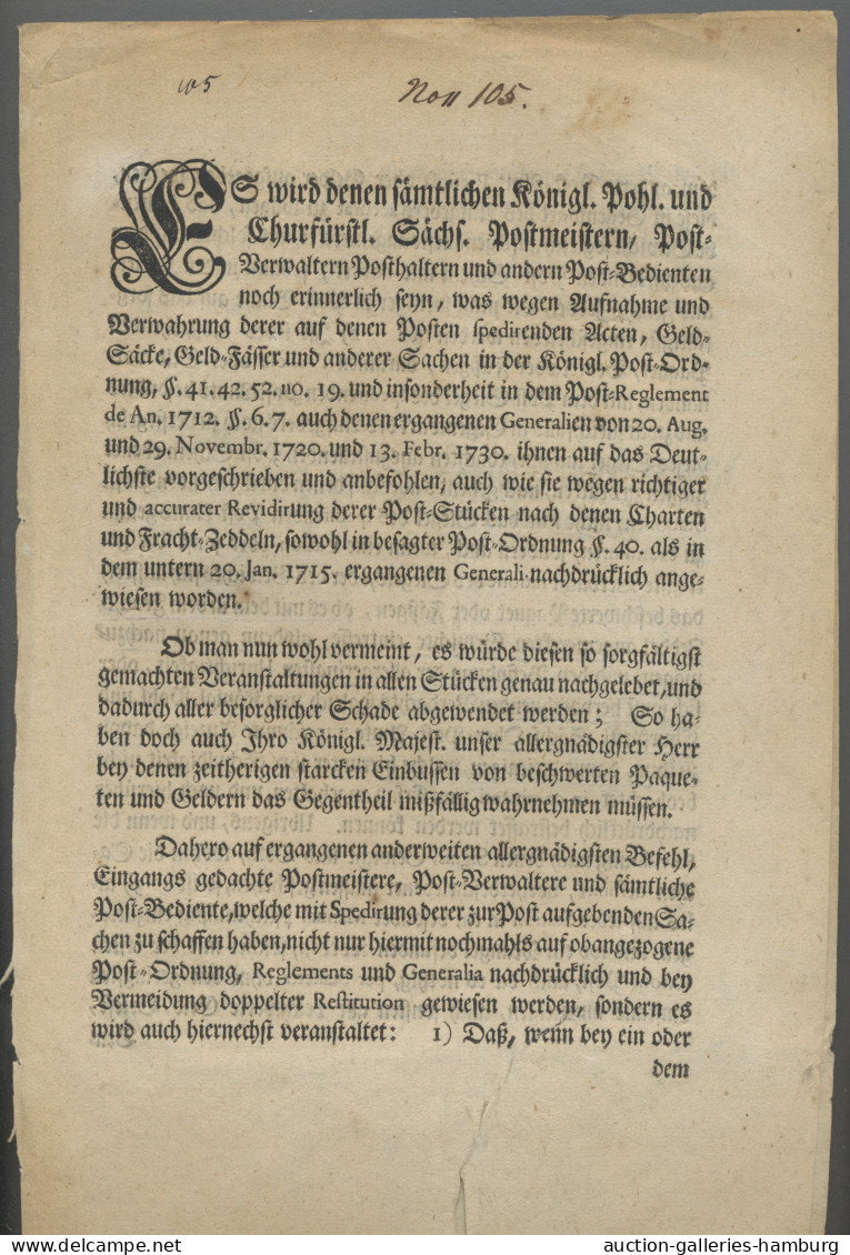 Sachsen - Vorphilatelie: 1740, Leipzig, Gedruckte Verordnung Des Sächsischen Obe - Vorphilatelie