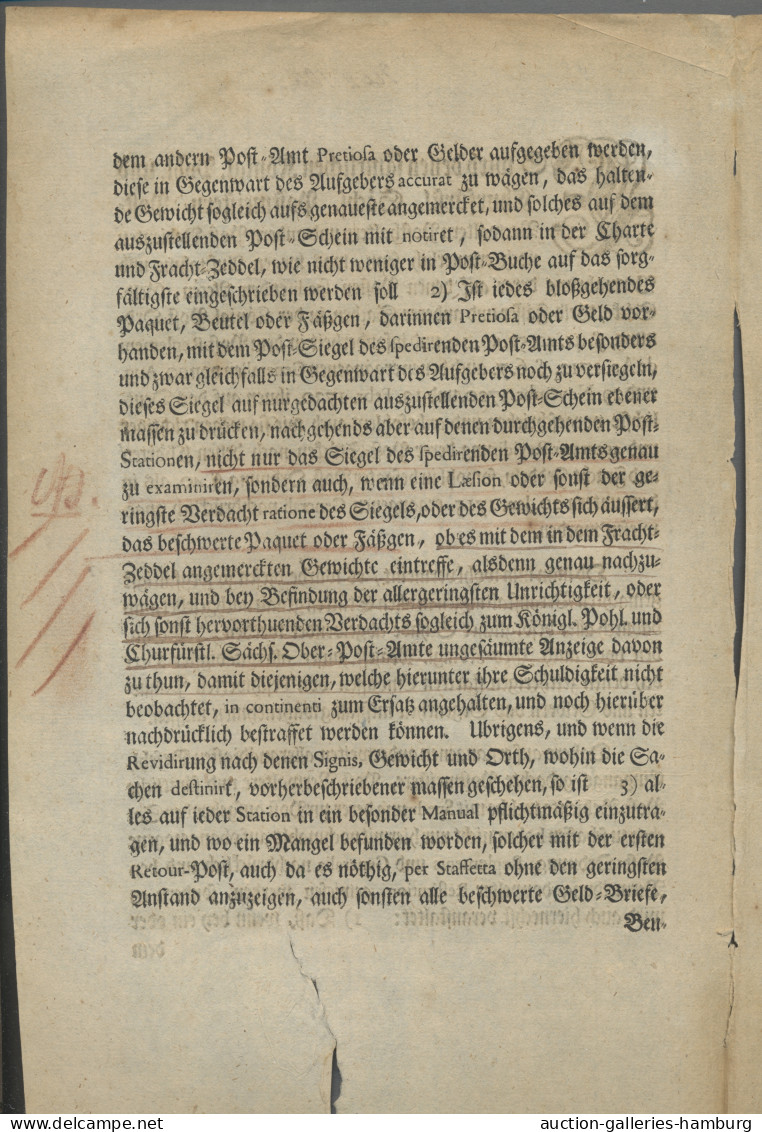 Sachsen - Vorphilatelie: 1740, Leipzig, Gedruckte Verordnung Des Sächsischen Obe - Préphilatélie