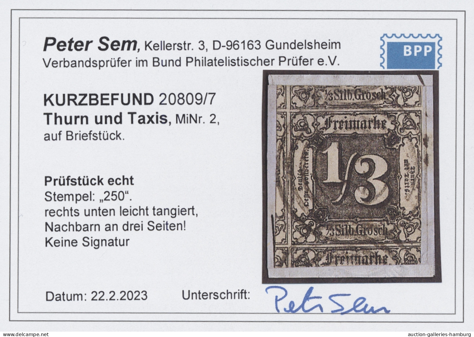 Thurn & Taxis - Marken Und Briefe: 1852, Freimarke 1/3 Sgr. Schwarz Auf Hellbrau - Other & Unclassified