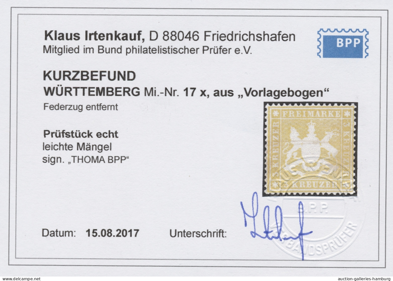 Württemberg - Marken Und Briefe: 1860, Freimarke 3 Kreuzer Auf Dickem Papier, Au - Otros & Sin Clasificación