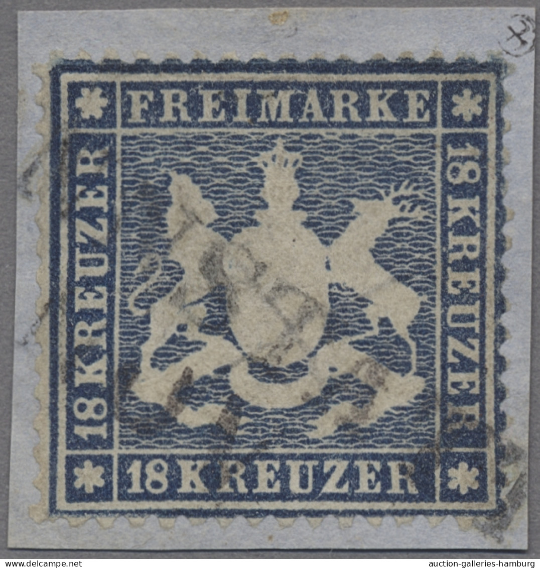 Württemberg - Marken Und Briefe: 1862, 18 Kreuzer Dunkelblau Auf Briefstück, Ent - Autres & Non Classés