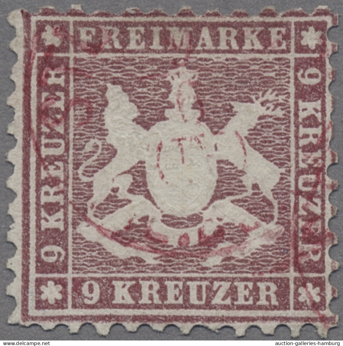 Württemberg - Marken Und Briefe: 1862, Freimarke 9 Kreuzer Lilarot In Der 10er Z - Autres & Non Classés