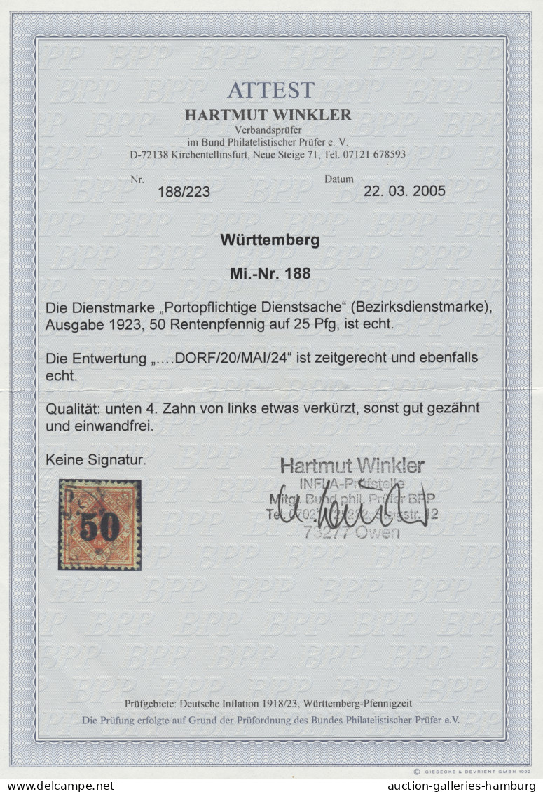Württemberg - Marken Und Briefe: 1923, Dienstmarken, Ziffer In Raute Mit Wertauf - Autres & Non Classés