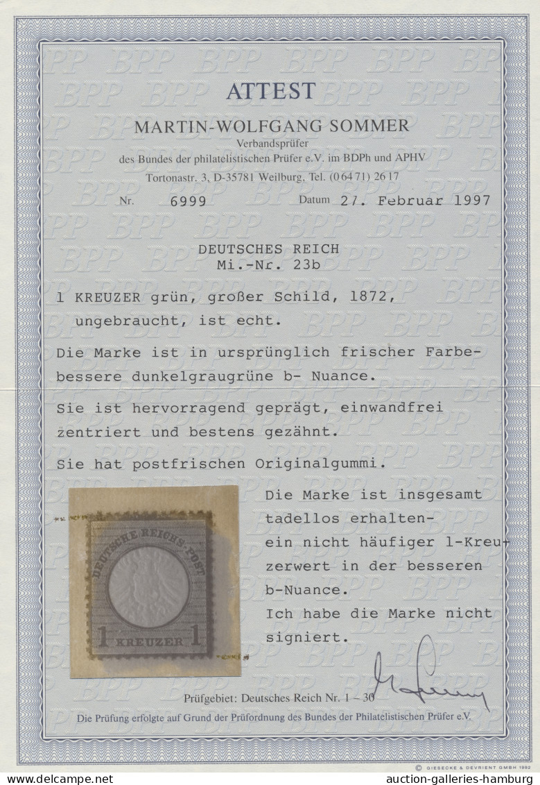 Deutsches Reich - Brustschild: 1872, Großer Brustschild, 1 Kreuzer Dunkelgrausma - Unused Stamps