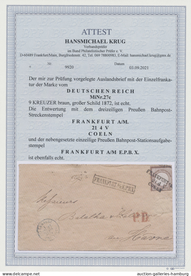 Deutsches Reich - Brustschild: 1873, Großer Brustschild, 9 Kr. (lebhaft)braun, E - Covers & Documents