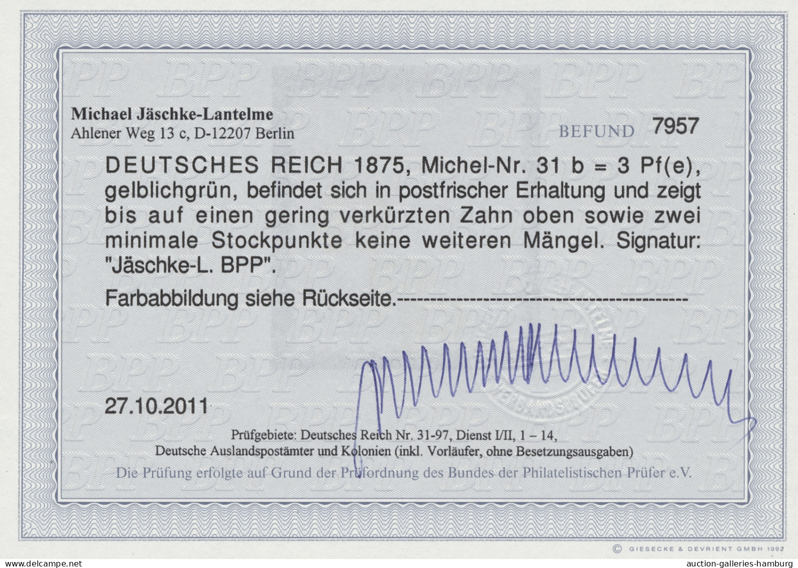 Deutsches Reich - Pfennige: 1875, Freimarke 3 Pfennige In Der Farbvariante Gelbl - Neufs