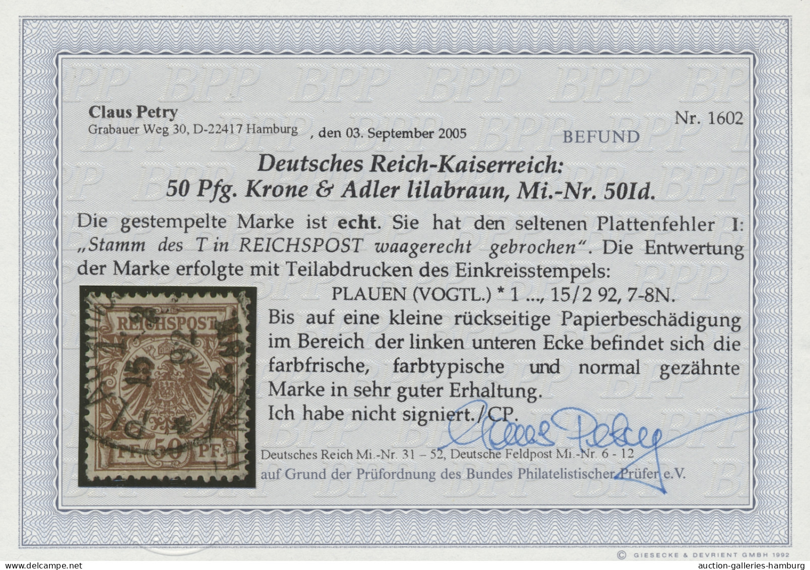 Deutsches Reich - Krone / Adler: 1892, 50 Pfg. Lebhaftrötlichbraun [im FB "lilab - Used Stamps