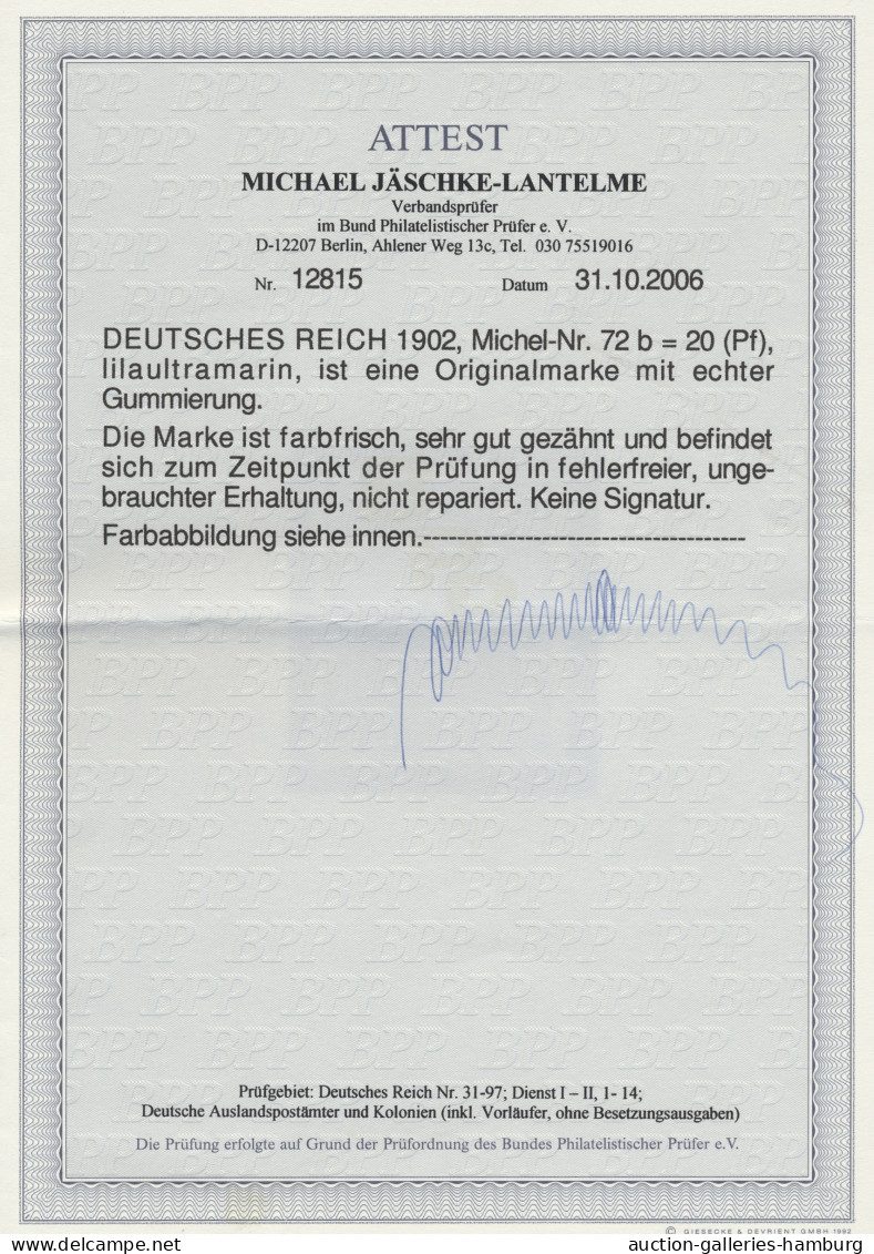 Deutsches Reich - Germania: 1902, Deutsches Reich O. Wz., 20 Pf. In Der Seltenen - Nuevos