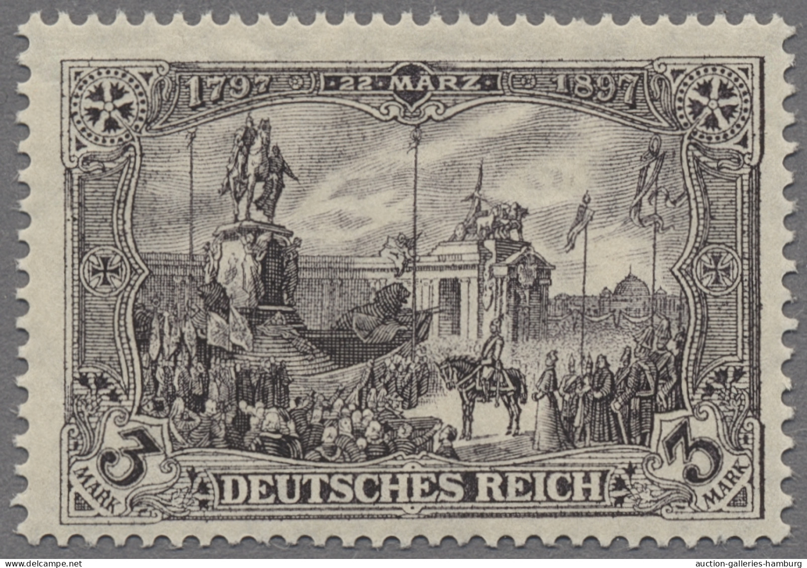 Deutsches Reich - Germania: 1912, Denkmal Kaiser Wilhelm I., 3 Mark Schwarzbraun - Unused Stamps