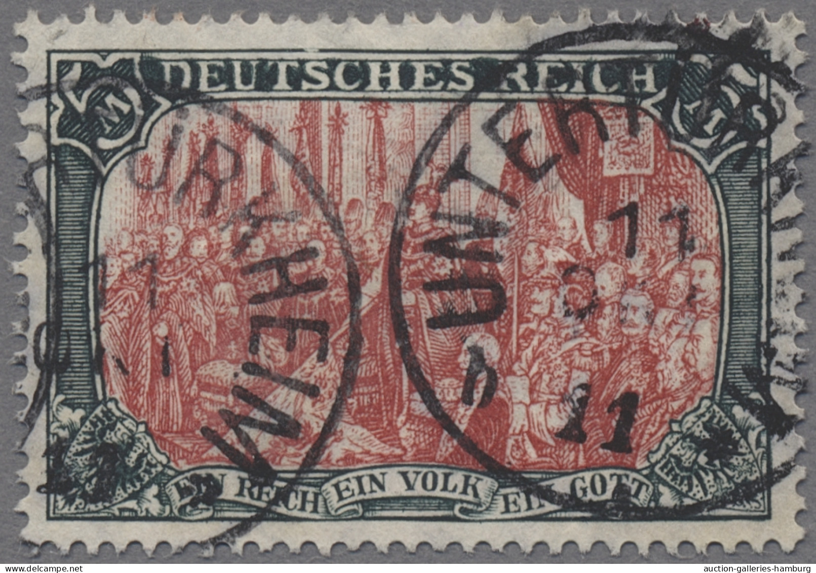 Deutsches Reich - Germania: 1906, 5 Mark Reichsgründungsfeier Grünschwarz/dunkel - Usados
