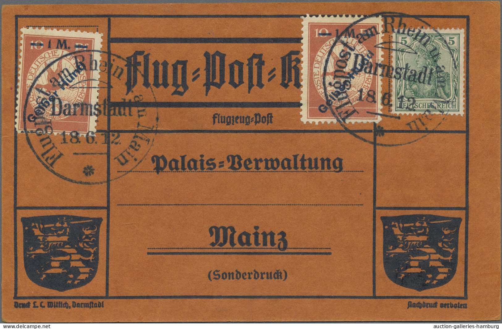 Deutsches Reich - Germania: 1912, Flugpost Rhein/Main, Vordruckkarte Mit Zwei St - Covers & Documents