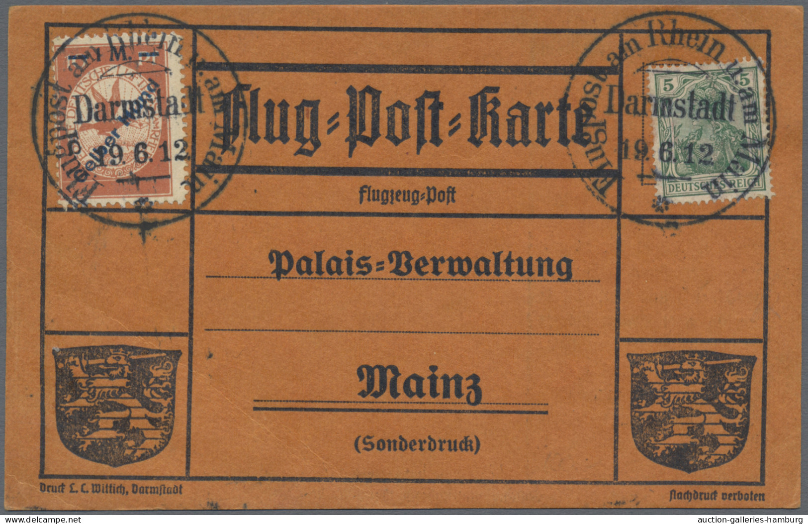 Deutsches Reich - Germania: 1912, Flugpost Am Rhein Und Am Main, 1 M "Gelber Hun - Covers & Documents