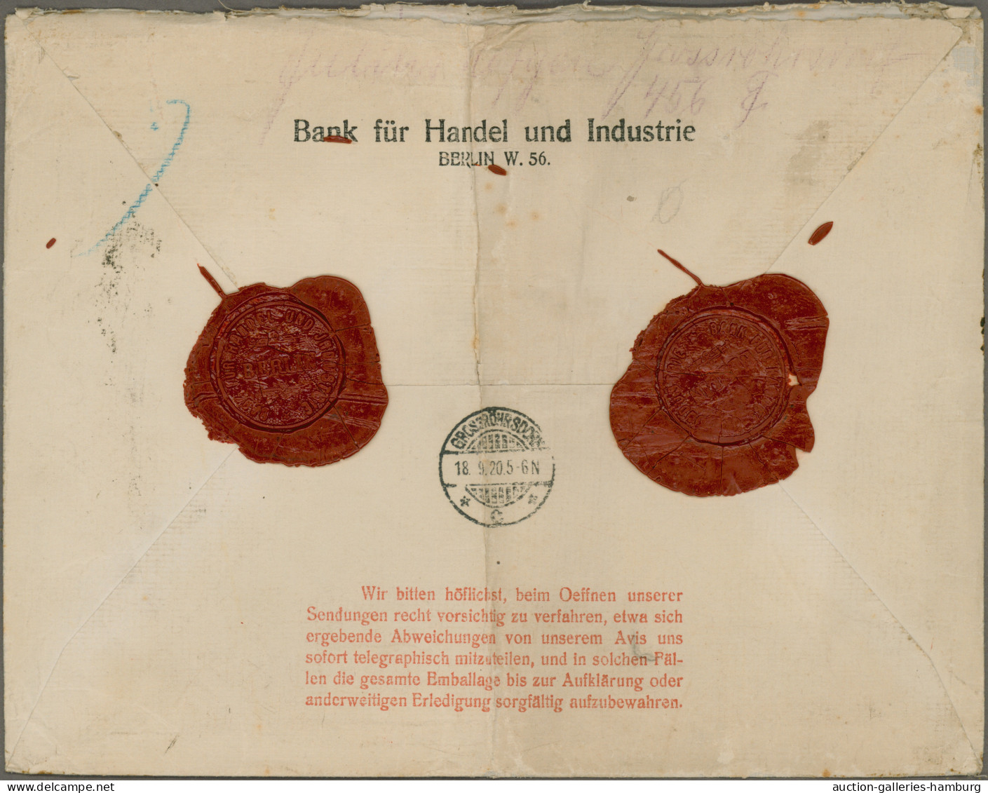 Deutsches Reich - Germania: 1920, Germania Kriegsdruck, 2 Mark (kl. Mgl.) Und 3 - Covers & Documents