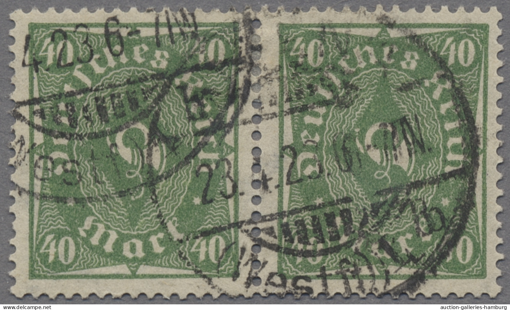 Deutsches Reich - Inflation: 1923, Posthorn Einfarbig, 40 M. Olivgrün, Walzendru - Used Stamps