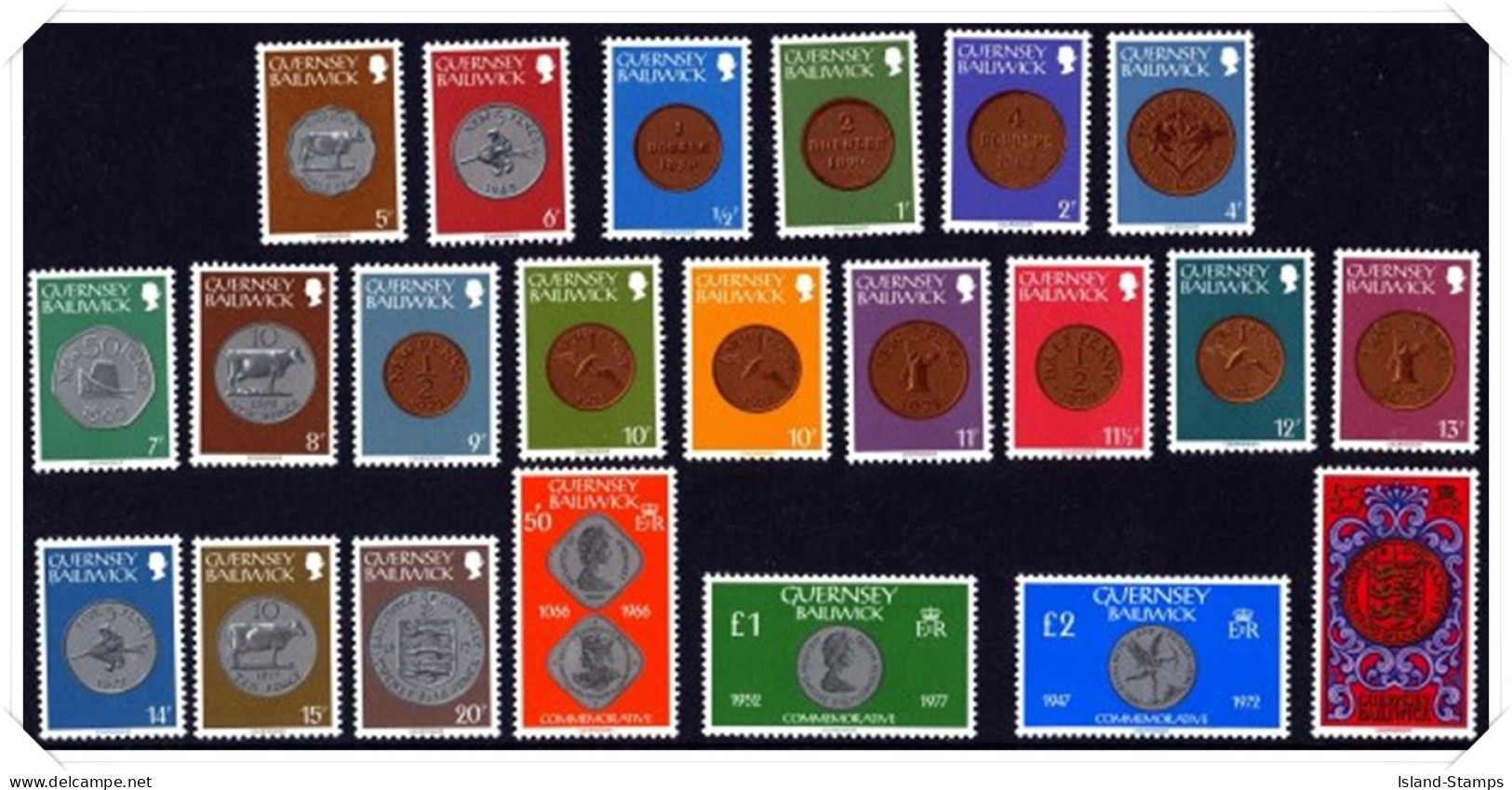 1979 Guernsey Coins Set Of 22 Stamps Unmounted Mint - Guernesey