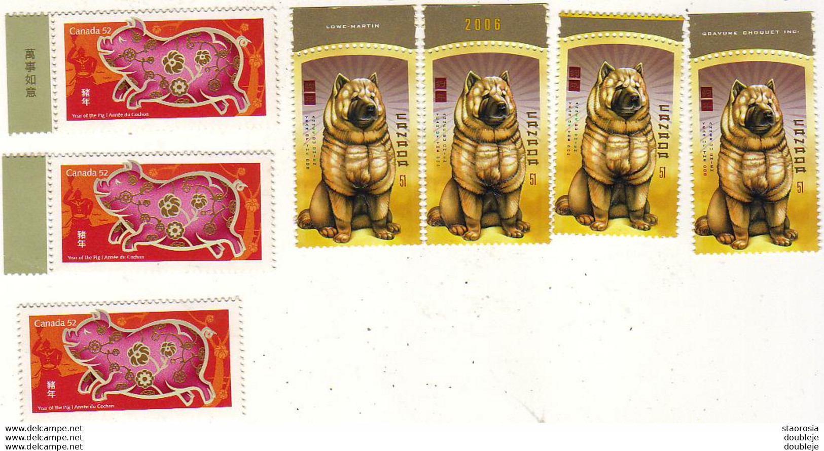 CANADA 3 Timbres Année Du Cochon Et 4 Timbres Année Du Chien 2007-2008 MNH - Nuevos