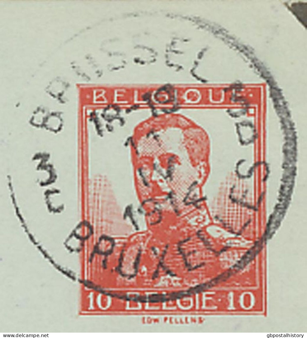 BELGIEN 1914 Albert I 10C Postkarte (links Einriß) K1 "BRUSSEL / BRUXELLES 3" Nach BERLIN ABART: Im Wertstempel Linker - Unclassified