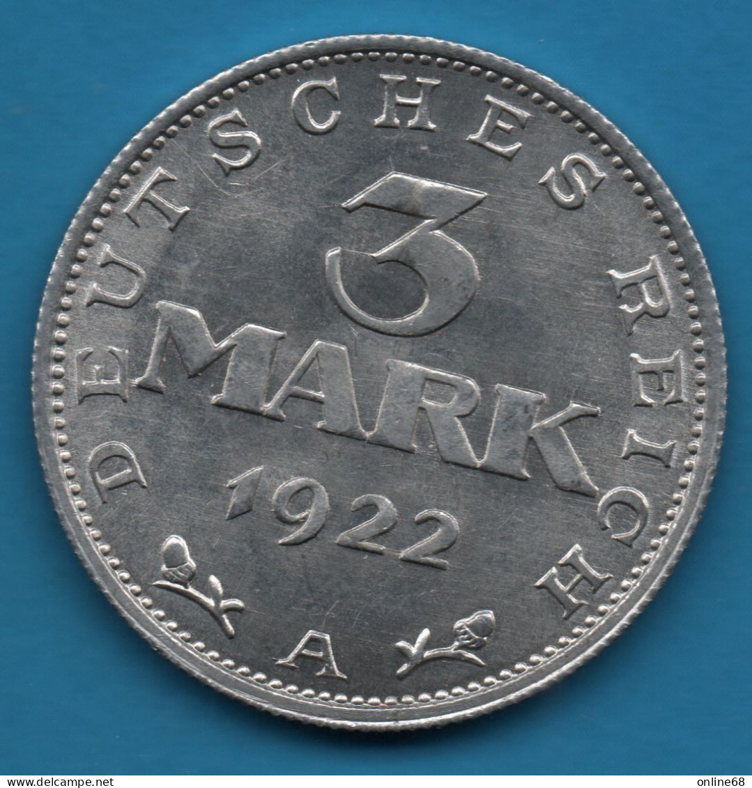 DEUTSCHES REICH 3 MARK 1922 A KM# 29 VERFASSUNGSTAG 11. AUGUST 1922 - 3 Mark & 3 Reichsmark