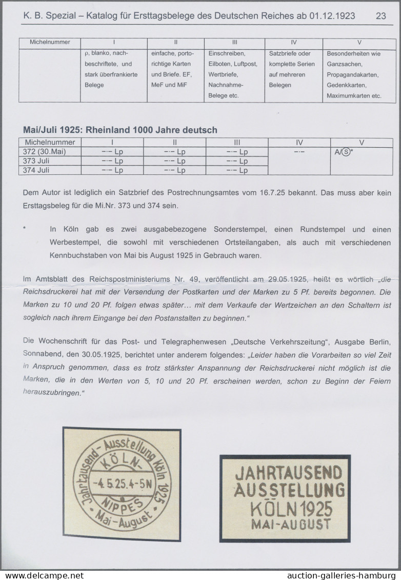 Deutsches Reich - Weimar: 1925, Rheinlandfeier, vier Belege mit "Juli"-Frühdaten