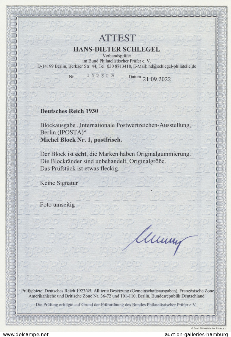 Deutsches Reich - Weimar: 1930, IPOSTA-Block In Postfrischer Erhaltung. Laut Fot - Unused Stamps