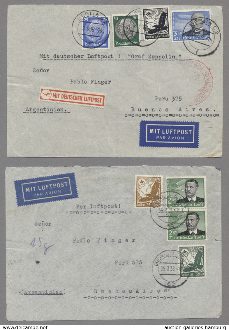 Deutsches Reich - 3. Reich: 1935, 1938; Zwei LP-Briefe Von Berlin Nach Buenos Ai - Covers & Documents