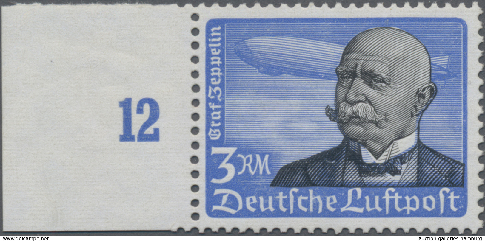Deutsches Reich - 3. Reich: 1934 Flugpostmarke "Graf Zeppelin" 3 RM Mit Bogenran - Neufs