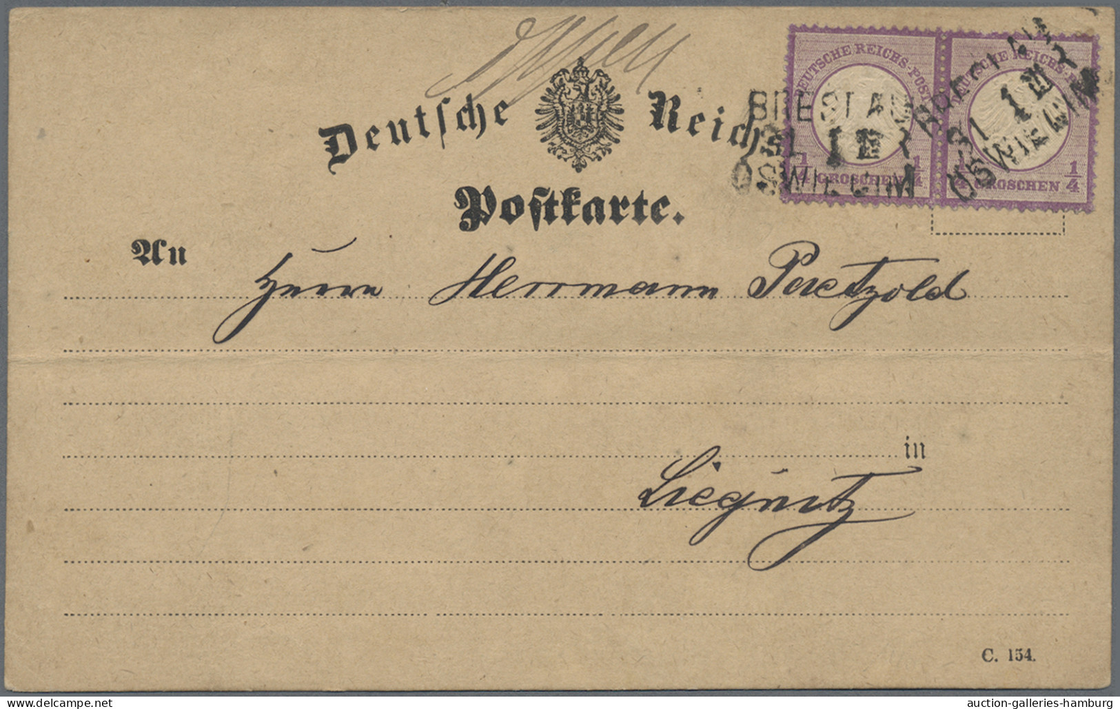 Deutsches Reich - Bahnpost: BRESLAU - OSWIECIM, L 3, 1874, Zweimal Abgeschlagen - Other & Unclassified