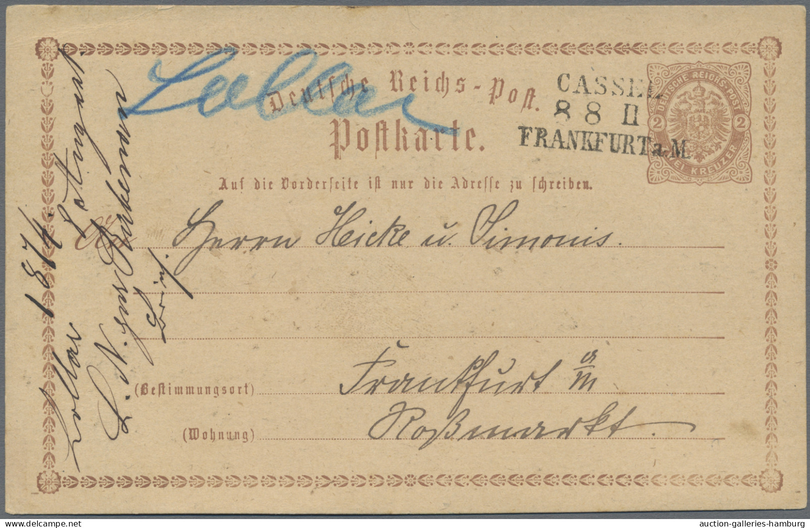 Deutsches Reich - Bahnpost: "CASSEL - FRANKFURT A/M", 1874, L 3 Schwarz Auf Post - Otros & Sin Clasificación