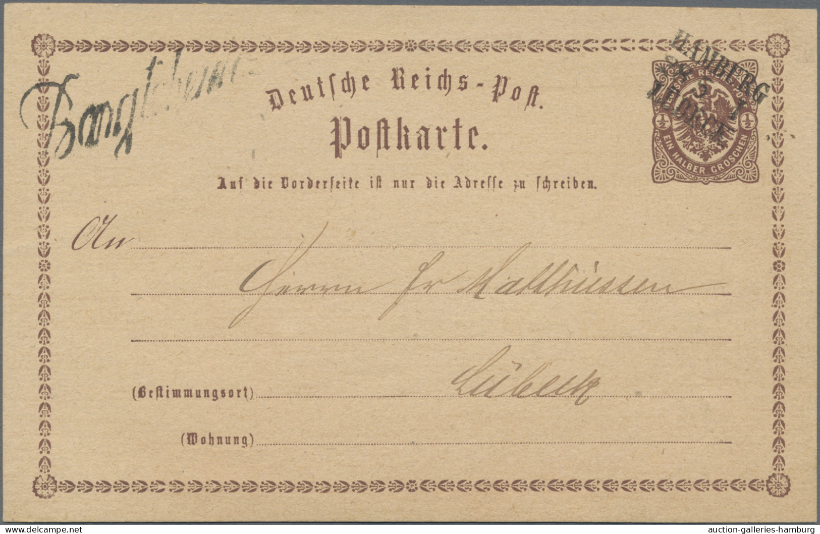 Deutsches Reich - Bahnpost: HAMBURG - LÜBECK, 1873, L 3 Schwarz, Vorder- Und Rüc - Autres & Non Classés