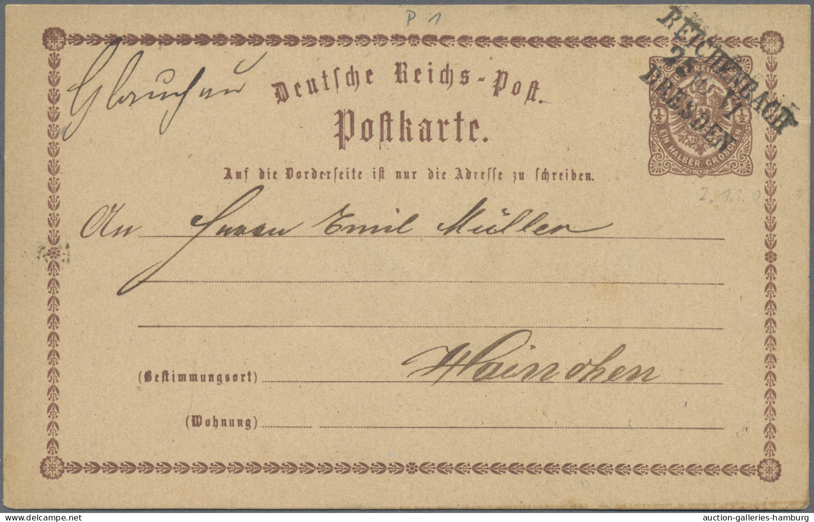 Deutsches Reich - Bahnpost: REICHENBACH - DRESDEN, 1873, L 3 Schwarz Auf Postkar - Other & Unclassified