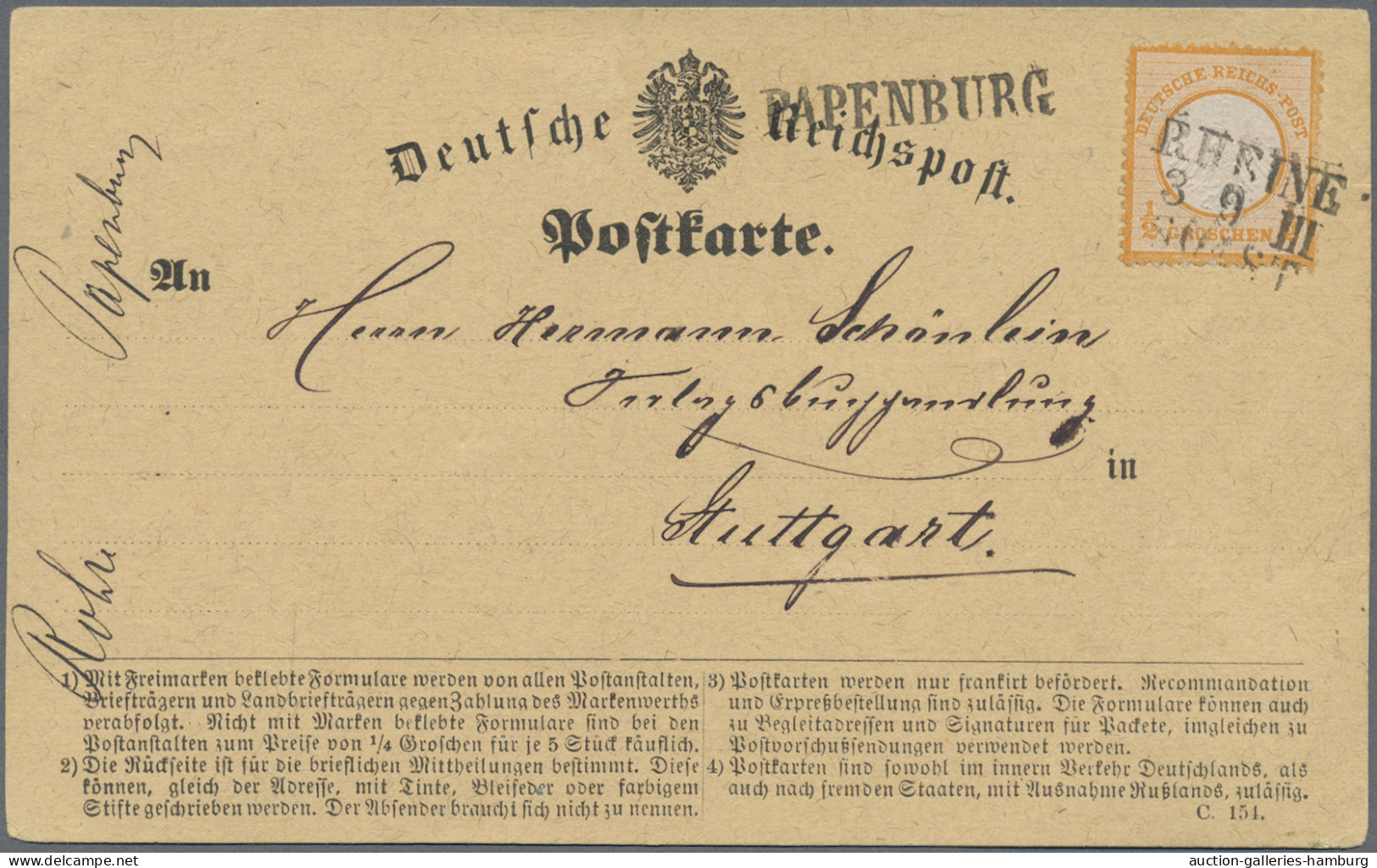 Deutsches Reich - Bahnpost: RHEINE - SOEST, 1872, L 3 Schwarz Auf ½ Gr., Kleiner - Autres & Non Classés