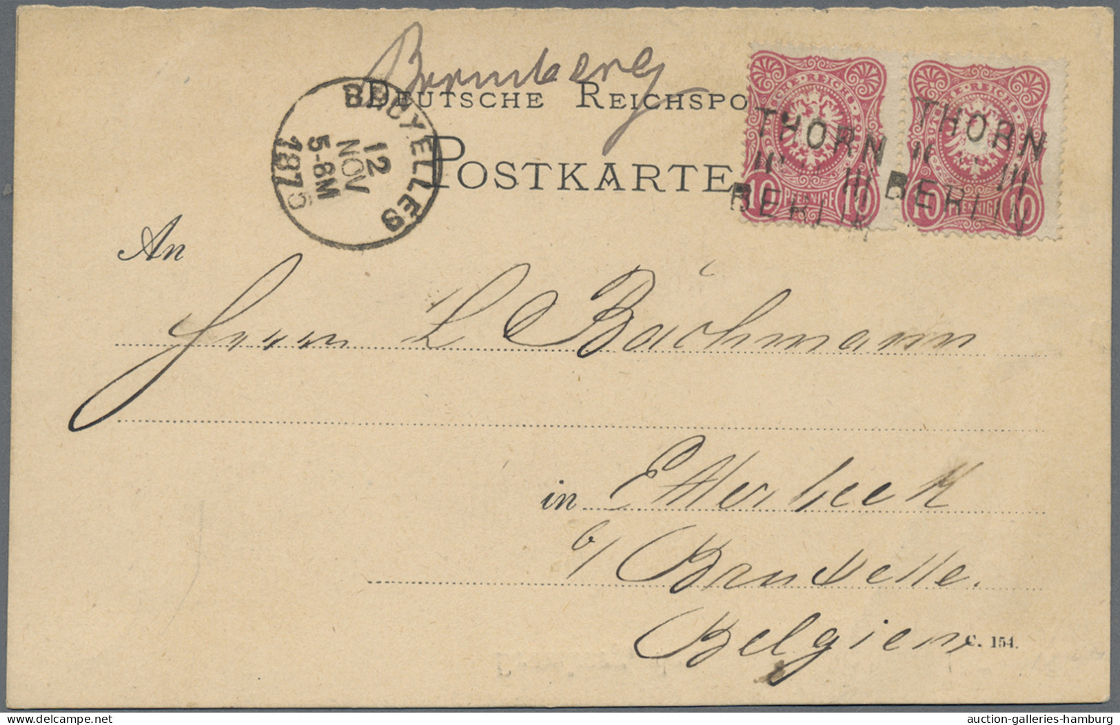 Deutsches Reich - Bahnpost: THORN - BERLIN,1875, L 3 Schwarz Auf 10 Pfge., Zwei - Autres & Non Classés