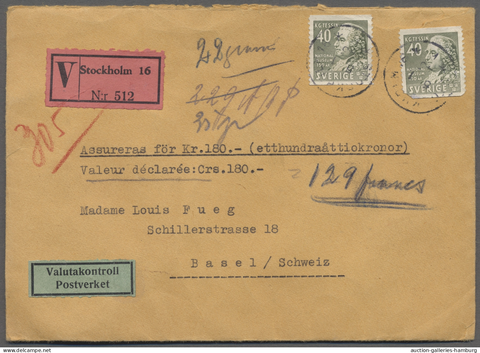 Deutsches Reich - Besonderheiten: 1943, Wertbrief Aus Schweden In Die Schweiz Mi - Other & Unclassified